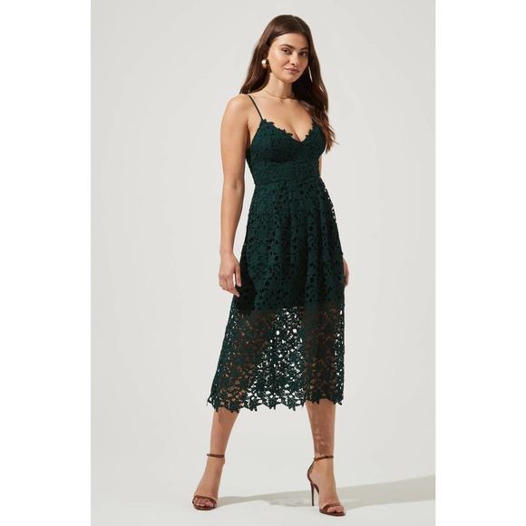 ASTR The Label Midi Dress Small Dark Green Lace A-Line Cocktail - Picture 1 of 13